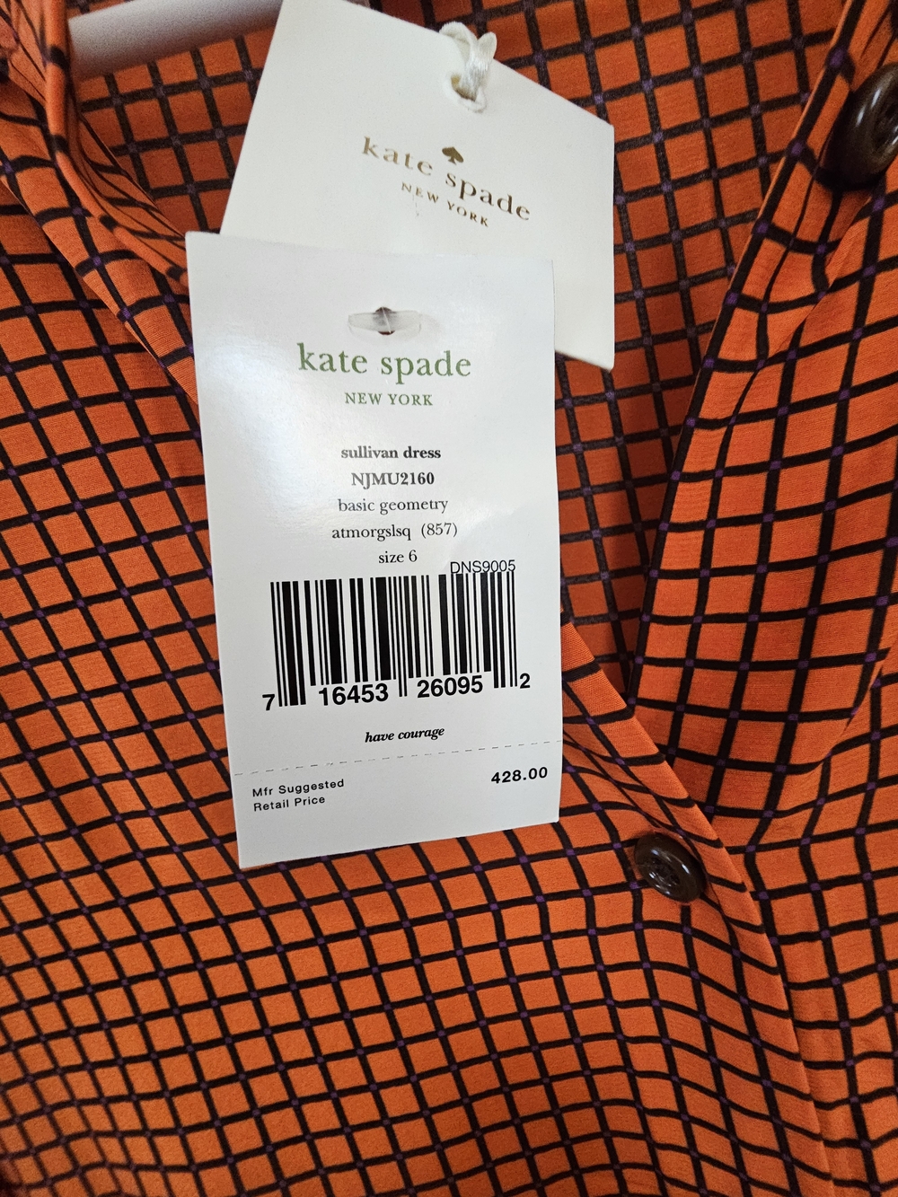 kate spade Orange and Black Checked Long-Sleeve Shirt Dress $110 obo - Picture 10 of 16